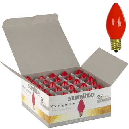 Sunlite Incandescent C9 Holiday 7W E17 Base Christmas-Lights Nightlight Title 20 Red Light Bulbs, 25PK 01310-SU